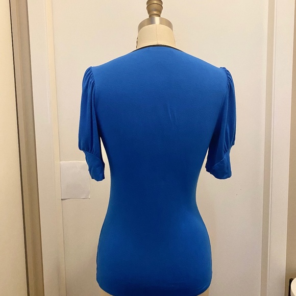 Arden B. Button Blouse Royal Blue Black Trim S - Picture 7 of 7